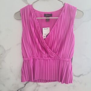 NWT Japna Top Womens Pink Pleated V-Neck Elastic Waist (Size M)